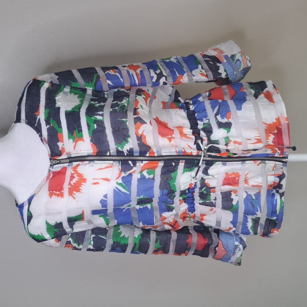 Ruby RD Women's Blouse Rayon Linen Blend Floral Mesh Sheer Cinch Waist Boho 8